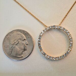 Trifari Circle Pendant Necklace Eternity Link Crystals on Goldtone Chain, Boxed